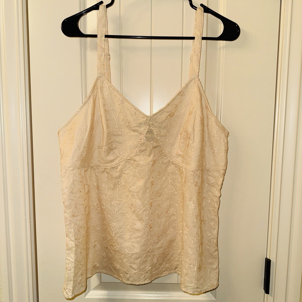 VTG Venezia Y2K Embroidered Cotton Camisole Top Sz 14 Cream Boho Coquette